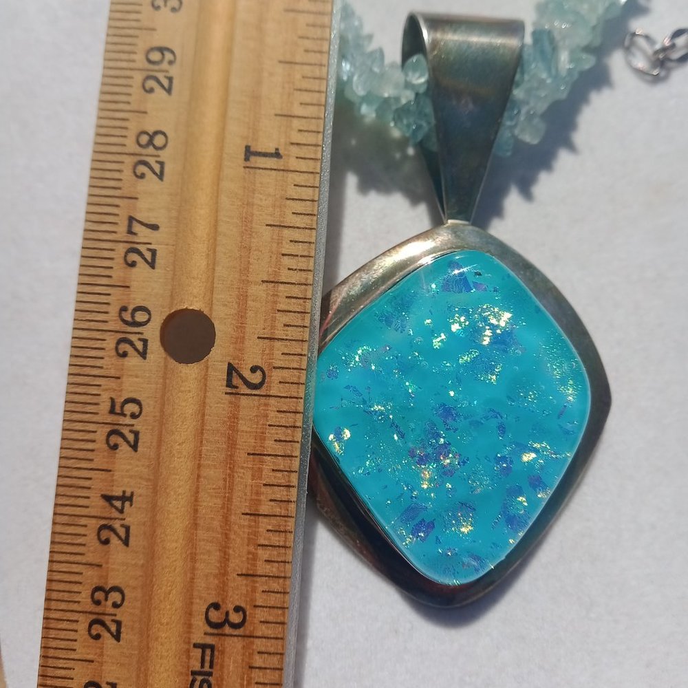 JAY KING DTR AQUAMARINE NECKLACE AND DICHROIC GLASS  PENDANT 925 STERLIN… - Picture 6 of 13